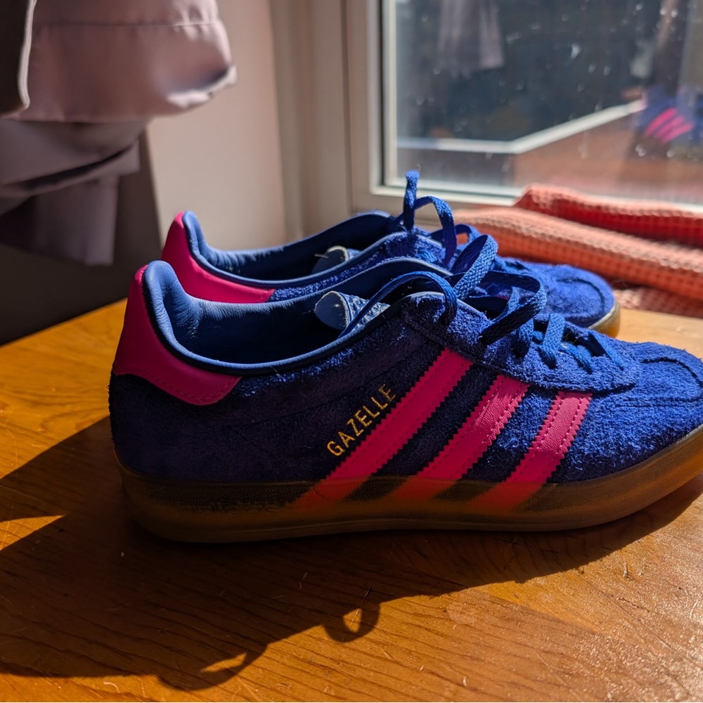 Adidas Blue Sneakers with Pink Accents